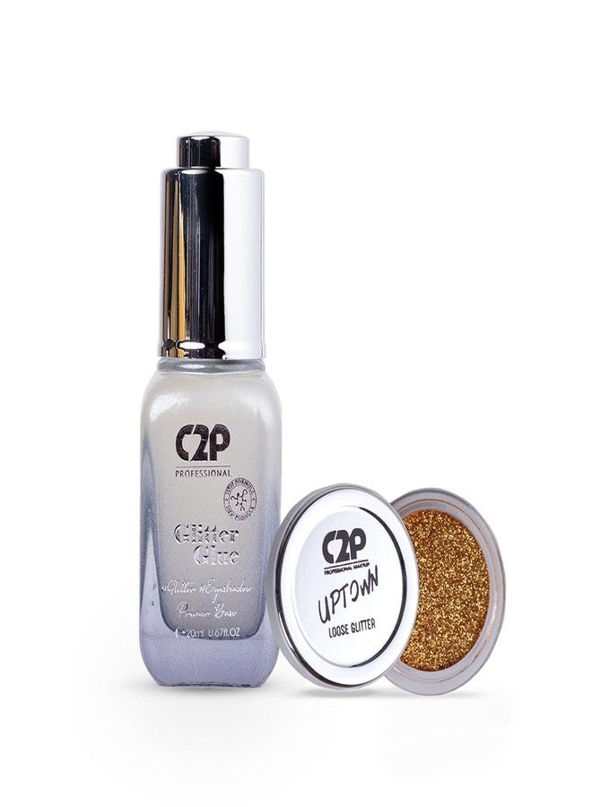 C2P PROFESSIONAL MAKEUP C2P Pro Sparkle Duo Glitter and Glue Kit for Eyeshadow Eye Body Makeup | Waterproof Quick-Drying Shimmer Look | Long Lasting Festival Glitter Set (Naughty Gold 08) - Image 1