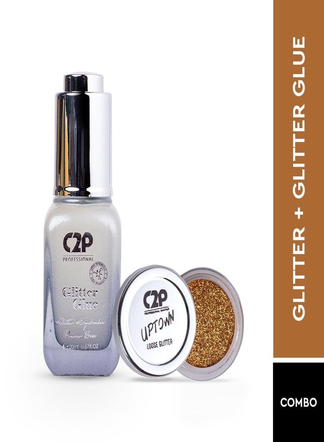 C2P PROFESSIONAL MAKEUP C2P Pro Sparkle Duo Glitter and Glue Kit for Eyeshadow Eye Body Makeup | Waterproof Quick-Drying Shimmer Look | Long Lasting Festival Glitter Set (Naughty Gold 08) - Image 2