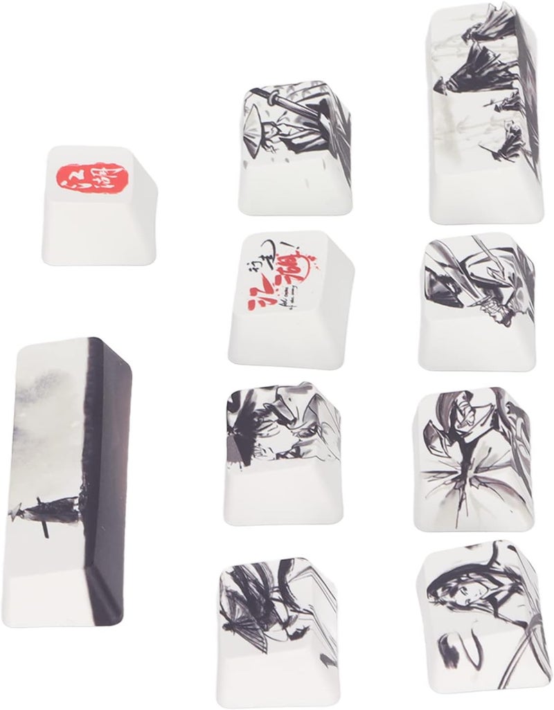 Ejoyous 10PCS PBT Keycaps, Ink and Wash Martial Arts DIY Keyboard Keycaps Kit for Most 61/87/104/108 Bit Mechanical Keyboards - Image 1