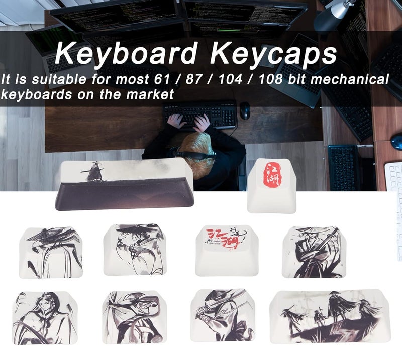 Ejoyous 10PCS PBT Keycaps, Ink and Wash Martial Arts DIY Keyboard Keycaps Kit for Most 61/87/104/108 Bit Mechanical Keyboards - Image 2