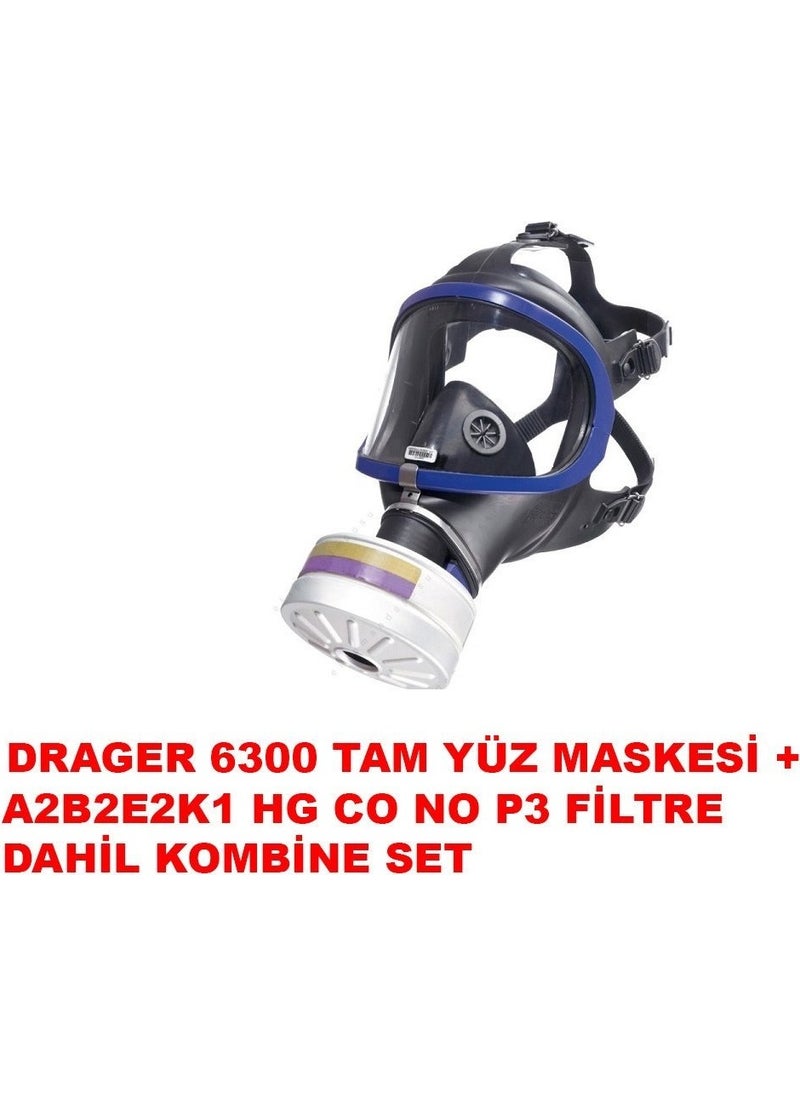 Drager - Draeger 6300 Full Face Mask + A1B2E2K1 Hg Co No P3 Filter - Image 1