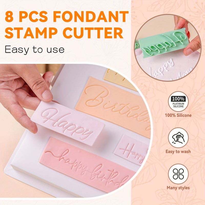8pcs Happy Birthday Cake Stamp Set For DIY Pastry Letter Writing - Image 5
