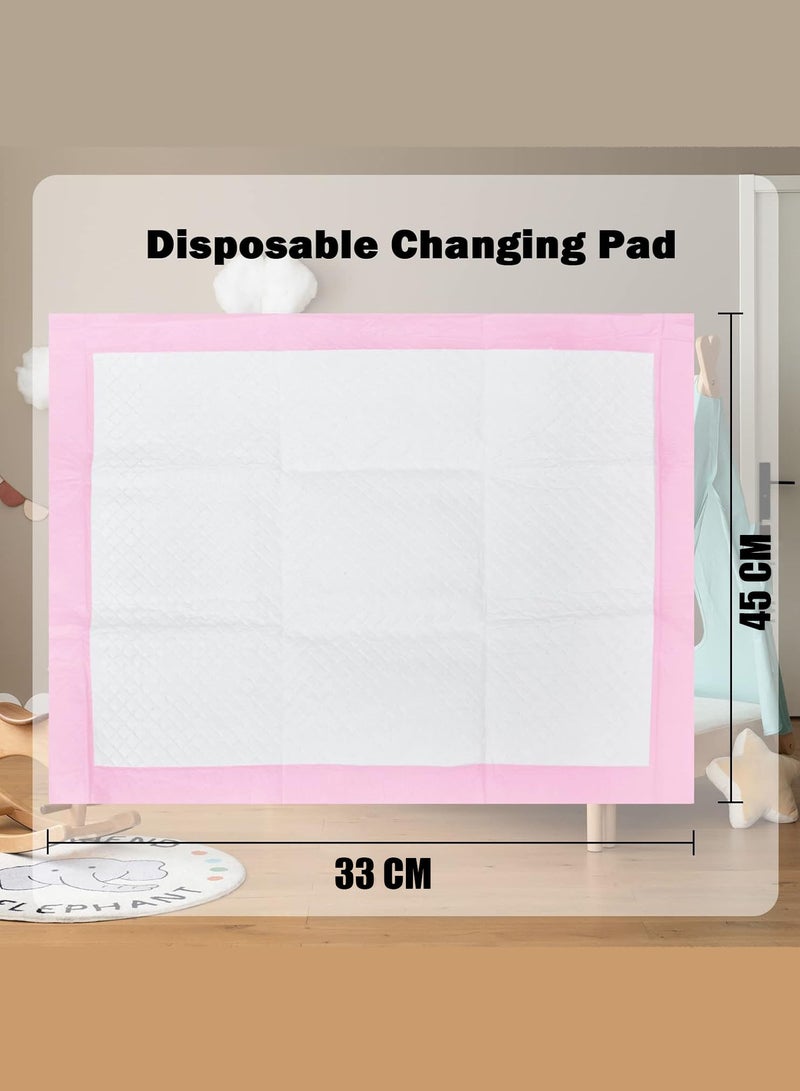 Disposable Changing Mats 33cm*45cm for Baby Soft Ultra Absorbent Waterproof Diaper 100 Pieces Baby Disposable Changing Mats for Baby Pink