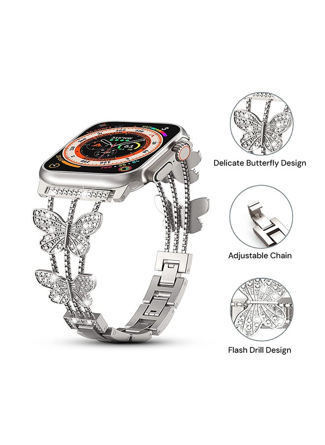 O Ozone - Diamond Metal Watch Band For Apple Watch Series 10 9 8 7 6 5 4 SE, 38/40/41/42mm Bling Butterfly Bracelet Straps Girls- Silver - Image 1