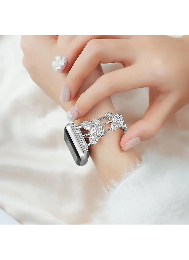 O Ozone - Diamond Metal Watch Band For Apple Watch Series 10 9 8 7 6 5 4 SE, 38/40/41/42mm Bling Butterfly Bracelet Straps Girls- Silver - Image 1