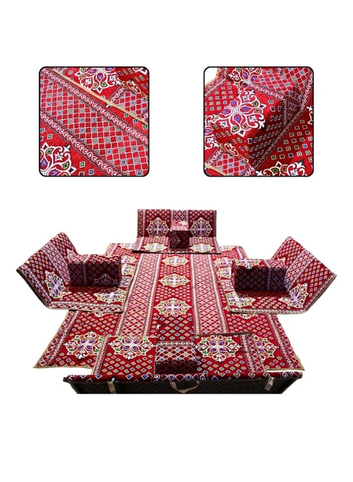 سمارت هوم طقم جلسة أرضية 9 قطع – فرشة أرضية مقاس 300×200 سم مع 4 كراسي أرضية مقاس 120 سم لشخصين و4 مراكي مريحة، جلسة عربية عصرية للمنزل والاستقبال - Image 1