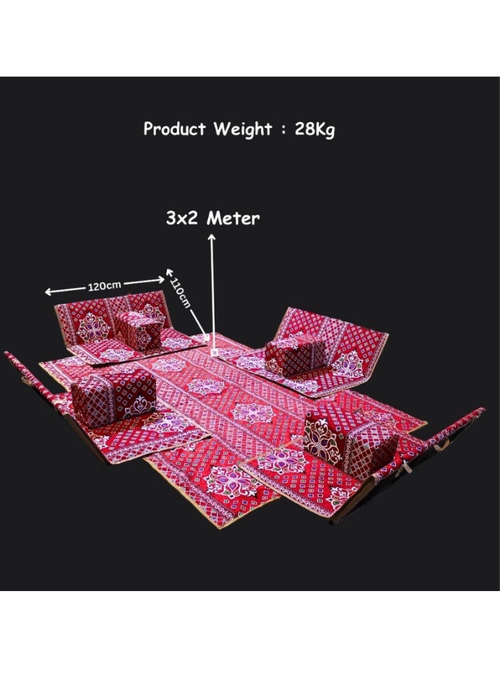 سمارت هوم طقم جلسة أرضية 9 قطع – فرشة أرضية مقاس 300×200 سم مع 4 كراسي أرضية مقاس 120 سم لشخصين و4 مراكي مريحة، جلسة عربية عصرية للمنزل والاستقبال - Image 4