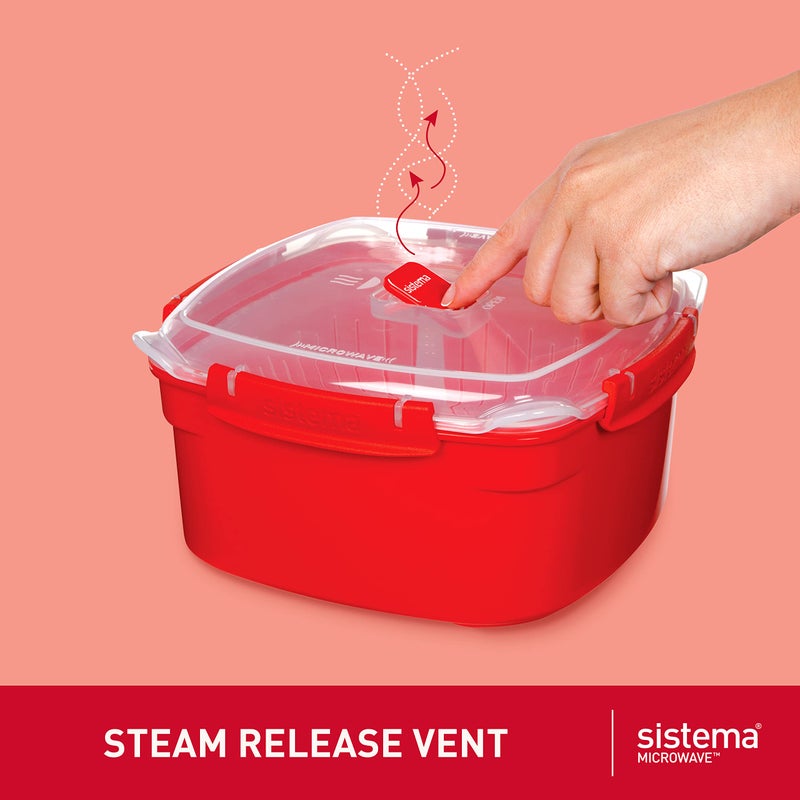 Sistema Microwave Food Steamer with Removable Steamer Basket | Large 3.2 L | Red/Clear - Image 2