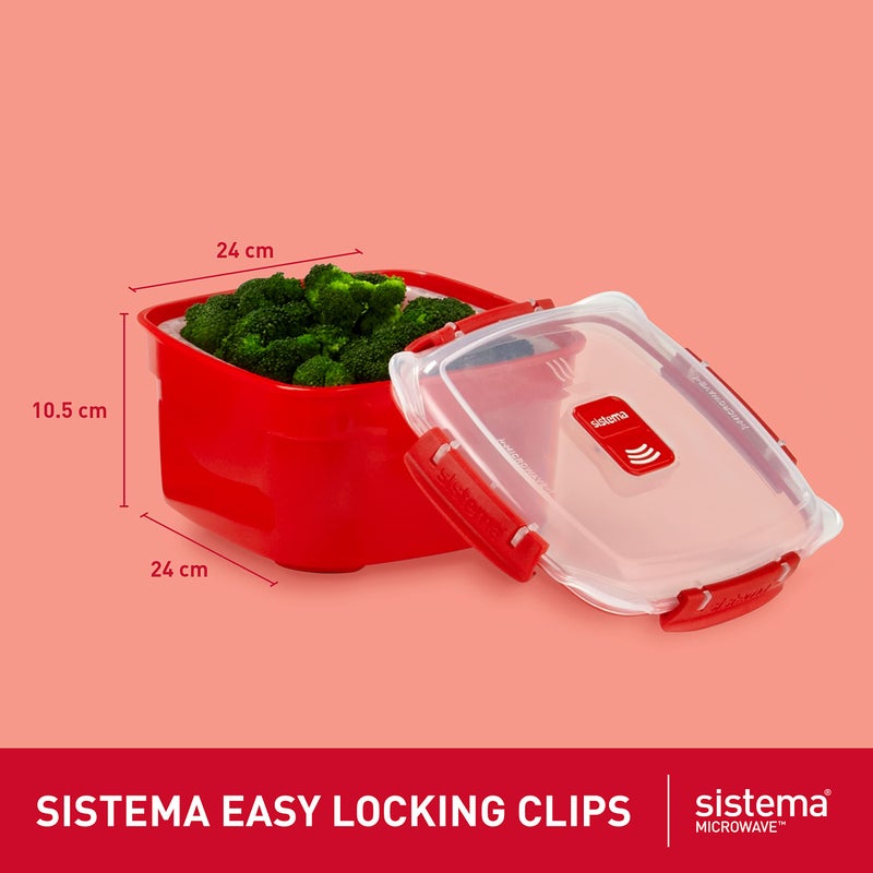 Sistema Microwave Food Steamer with Removable Steamer Basket | Large 3.2 L | Red/Clear - Image 3