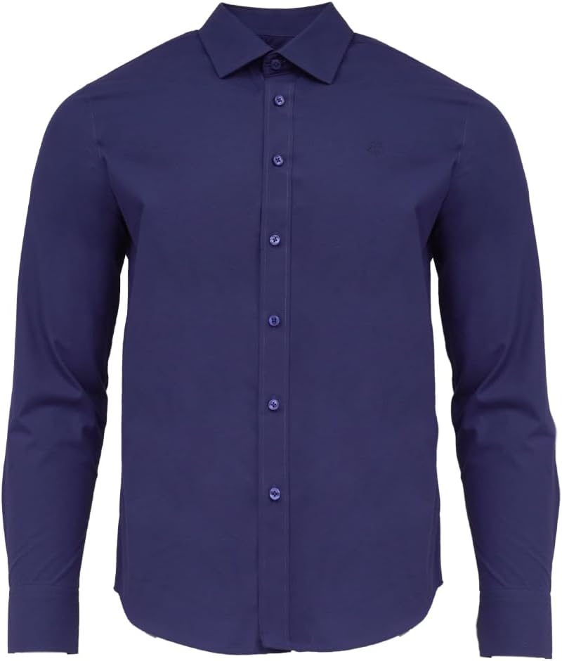 CEDRO قميص قطني طويل الأكمام للرجال من سيدرو بتصميم عادي باللون الأزرق الداكن - Image 1