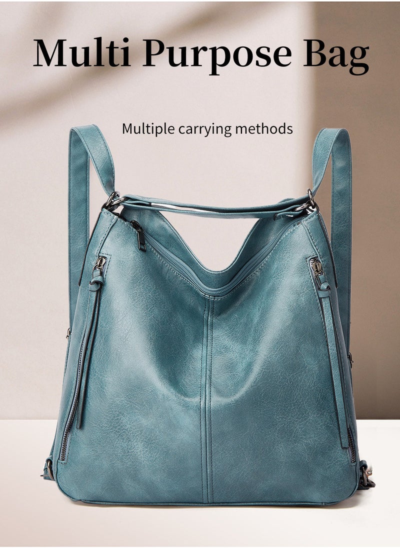 Moovant - 3 Pieces Fashion Women's Tote Bag Set, Soft PU Leather Backpack Purse, Casual Crossbody Bag, Large Capacity Shoulder Bag, Portable Handbag, Leisure Versatile Commuting Bag Set, Blue - Image 1