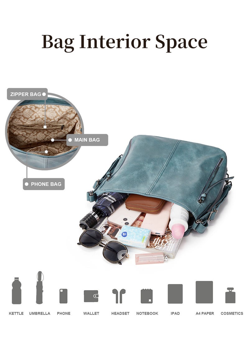 Moovant - 3 Pieces Fashion Women's Tote Bag Set, Soft PU Leather Backpack Purse, Casual Crossbody Bag, Large Capacity Shoulder Bag, Portable Handbag, Leisure Versatile Commuting Bag Set, Blue - Image 1