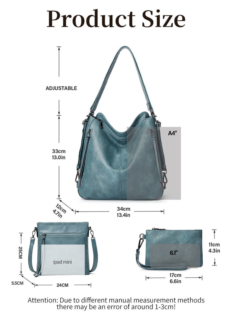 Moovant - 3 Pieces Fashion Women's Tote Bag Set, Soft PU Leather Backpack Purse, Casual Crossbody Bag, Large Capacity Shoulder Bag, Portable Handbag, Leisure Versatile Commuting Bag Set, Blue - Image 1