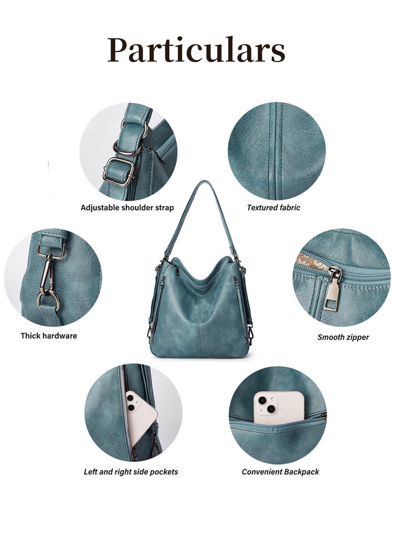 Moovant - 3 Pieces Fashion Women's Tote Bag Set, Soft PU Leather Backpack Purse, Casual Crossbody Bag, Large Capacity Shoulder Bag, Portable Handbag, Leisure Versatile Commuting Bag Set, Blue - Image 1