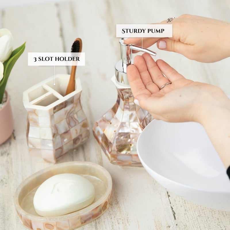Creative Scents Milano Bathroom Toothbrush Holder - Decorative Bathroom Toothbrush Organizer Finished in Beautiful Mother of Pearl, 3 Slot Toothbrush and Toothpaste Holder for Bathroom Fits Multiple Brushes - Image 3