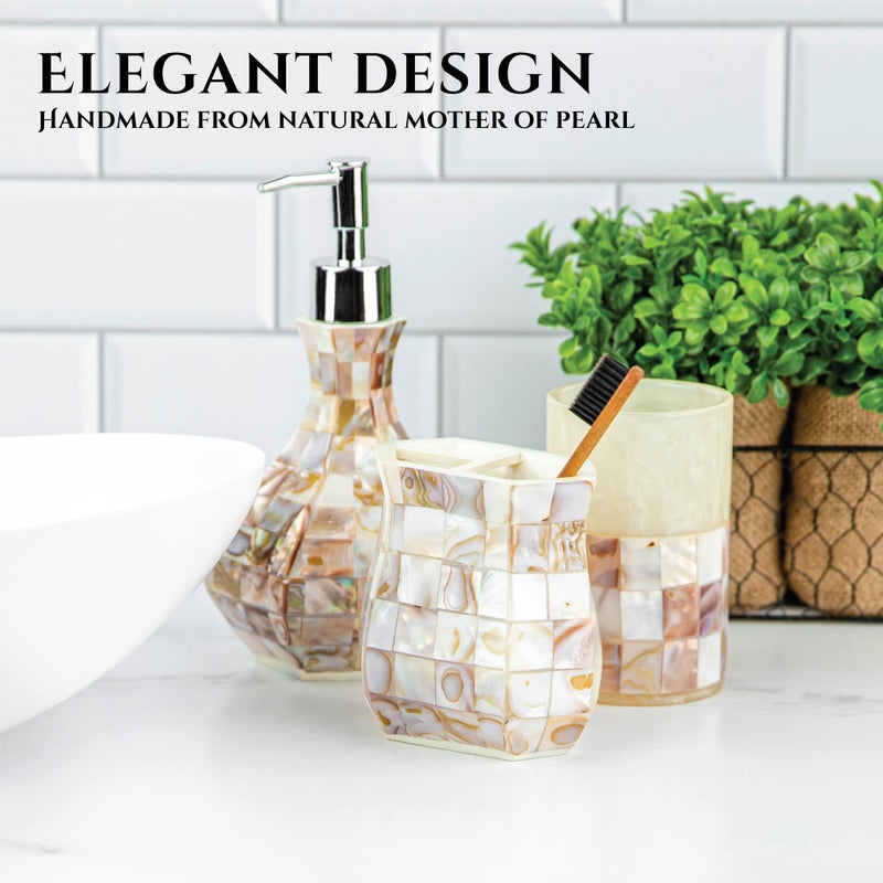 Creative Scents Milano Bathroom Toothbrush Holder - Decorative Bathroom Toothbrush Organizer Finished in Beautiful Mother of Pearl, 3 Slot Toothbrush and Toothpaste Holder for Bathroom Fits Multiple Brushes - Image 2