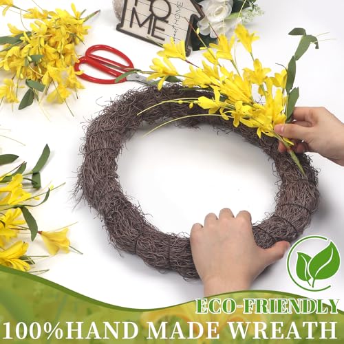LOKEISNA Yellow forsythia Door Wreath, 24 Inch Summer Wreaths for Front Door Outside, Hand Made Artificial Forsythia Flower Wreath for Front Door Window Wall Farmhouse Home Gift - Image 5