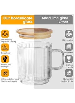 HOOKOR Glass Coffee Mugs, Espresso Cups Set of 4 for Coffee Bar Accessories, Clear Coffee Mug, 330ML Glass Coffee Cups with Lids and Spoon, Cute Ribbed Glassware Set for Latte, Cappuccino  - Image 3