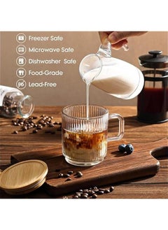 HOOKOR Glass Coffee Mugs, Espresso Cups Set of 4 for Coffee Bar Accessories, Clear Coffee Mug, 330ML Glass Coffee Cups with Lids and Spoon, Cute Ribbed Glassware Set for Latte, Cappuccino  - Image 4