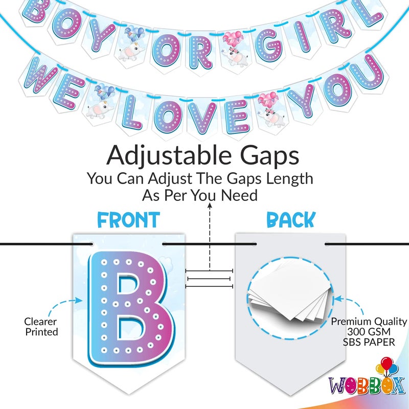 WOBBOX WOBBOX Baby Shower Combo of Party Props 16 Pcs & Boy Or Girl We Love You Bunting Banner, with Mum to be Light Pink Sash, Baby Shower Decoration Item (Pack of 3)  - Image 3