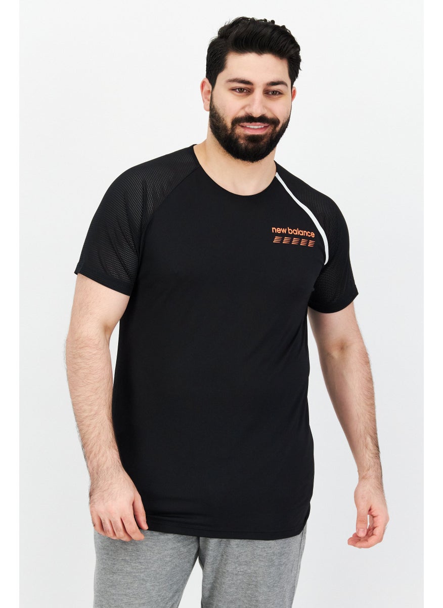 New Balance Men Sportswear Fit Short Sleeve Brand Logo Running T-Shirt, Black  - Image 1