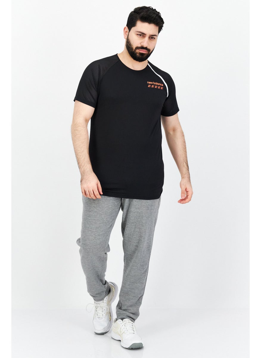 New Balance Men Sportswear Fit Short Sleeve Brand Logo Running T-Shirt, Black  - Image 4