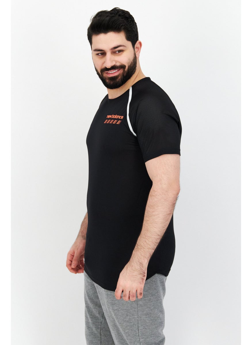 New Balance Men Sportswear Fit Short Sleeve Brand Logo Running T-Shirt, Black  - Image 2