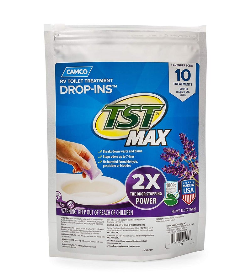 Camco TST MAX RV Toilet Treatment DropINs Control Unwanted Odors and Break Down Waste and Tissue Septic Tank Safe Lavender Scent 10pack 41556 - Image 3