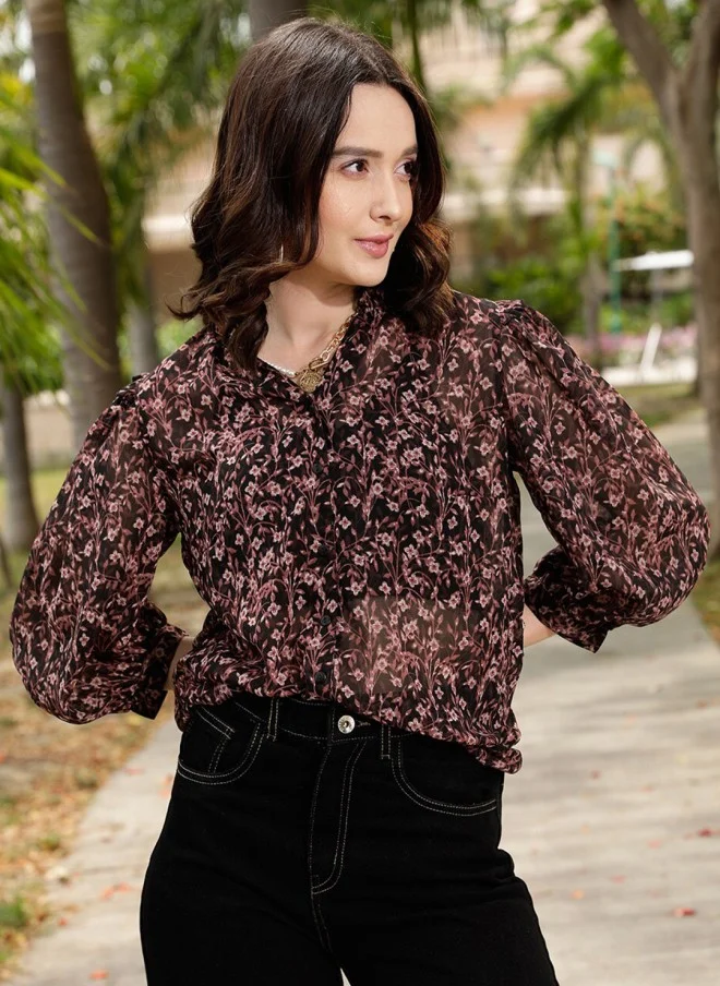 STREET 9 Brown Floral Printed Casual Shirt for Women