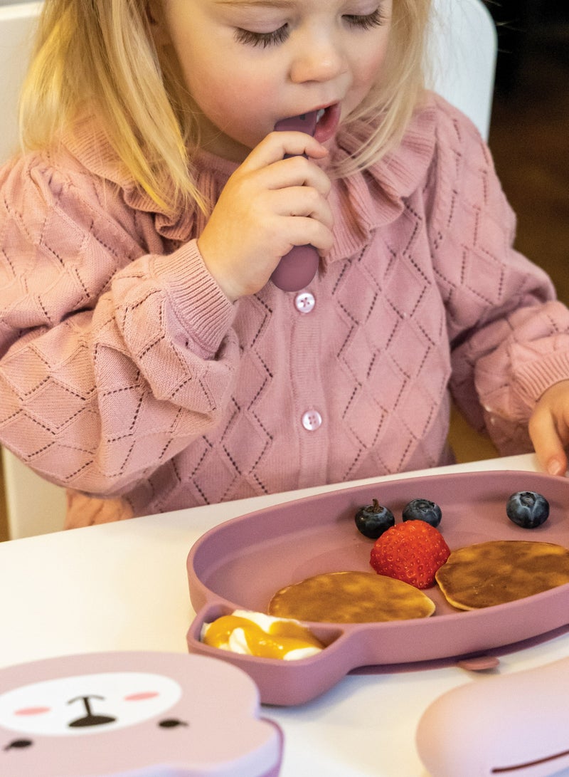 TUM TUM Suction Bowl for Baby, Toddler Bowl with Lid & Spoon, for Babies & Toddlers 6 Months+, BPA Free Silicone Baby Feeding Set, Microwave/Dishwasher/Freezer Safe, Betsy Bear, Pink - Image 5