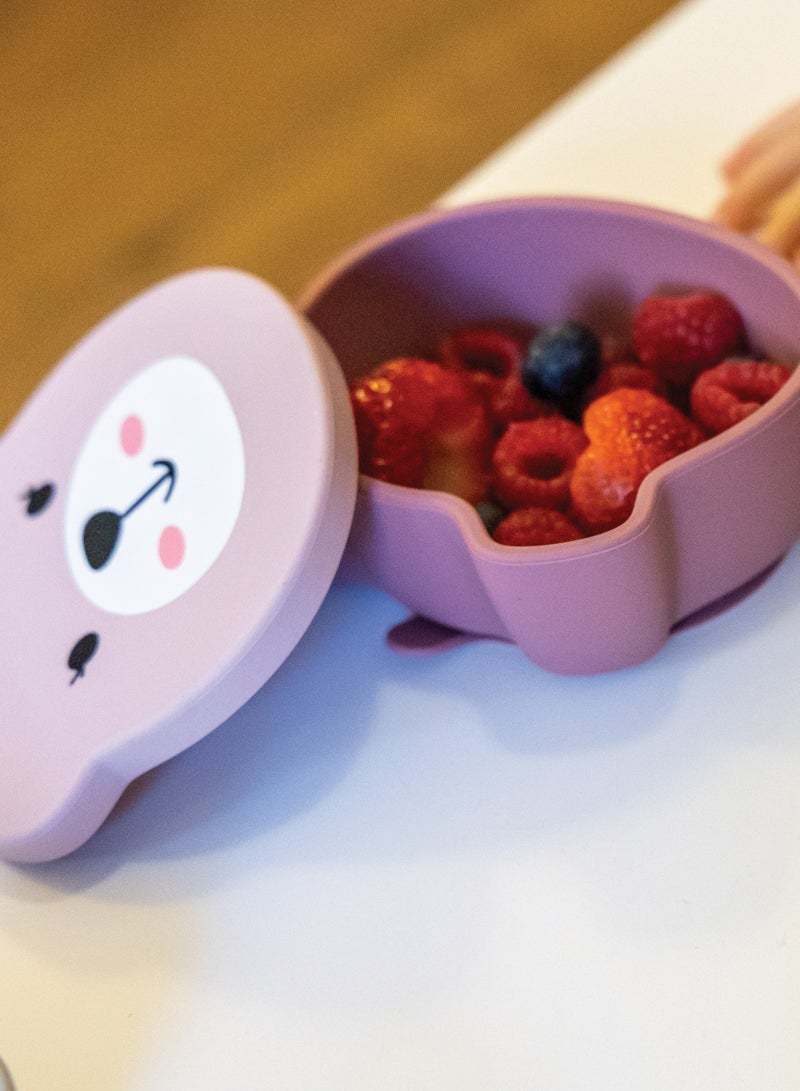 TUM TUM Suction Bowl for Baby, Toddler Bowl with Lid & Spoon, for Babies & Toddlers 6 Months+, BPA Free Silicone Baby Feeding Set, Microwave/Dishwasher/Freezer Safe, Betsy Bear, Pink - Image 4