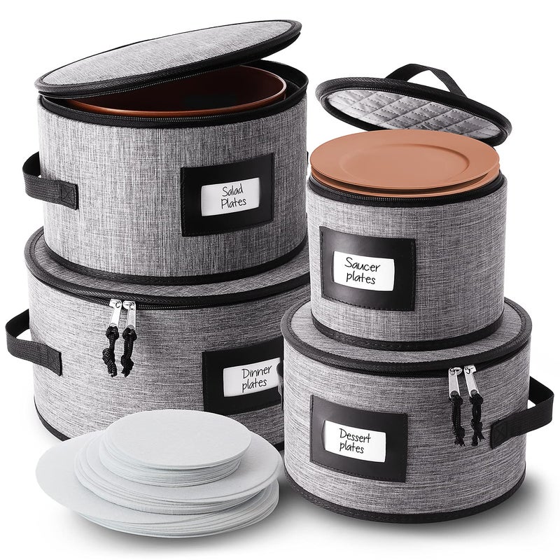 STORAGEBUD Fine China Storage Containers Hard Shell, 4 Piece Dish Storage Containers, Quilted Plate Storage Containers, Stackable Dish Organizer with Dividers, Dinnerware Storage for Moving and Seasonal Storage - Image 1