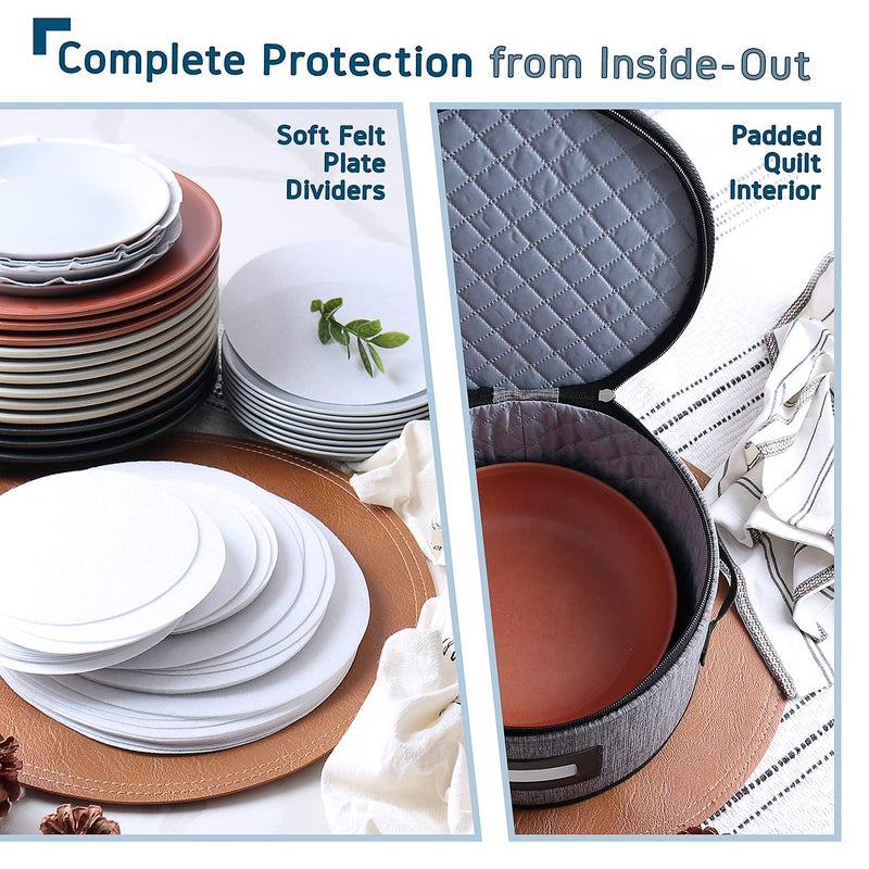 STORAGEBUD Fine China Storage Containers Hard Shell, 4 Piece Dish Storage Containers, Quilted Plate Storage Containers, Stackable Dish Organizer with Dividers, Dinnerware Storage for Moving and Seasonal Storage - Image 5
