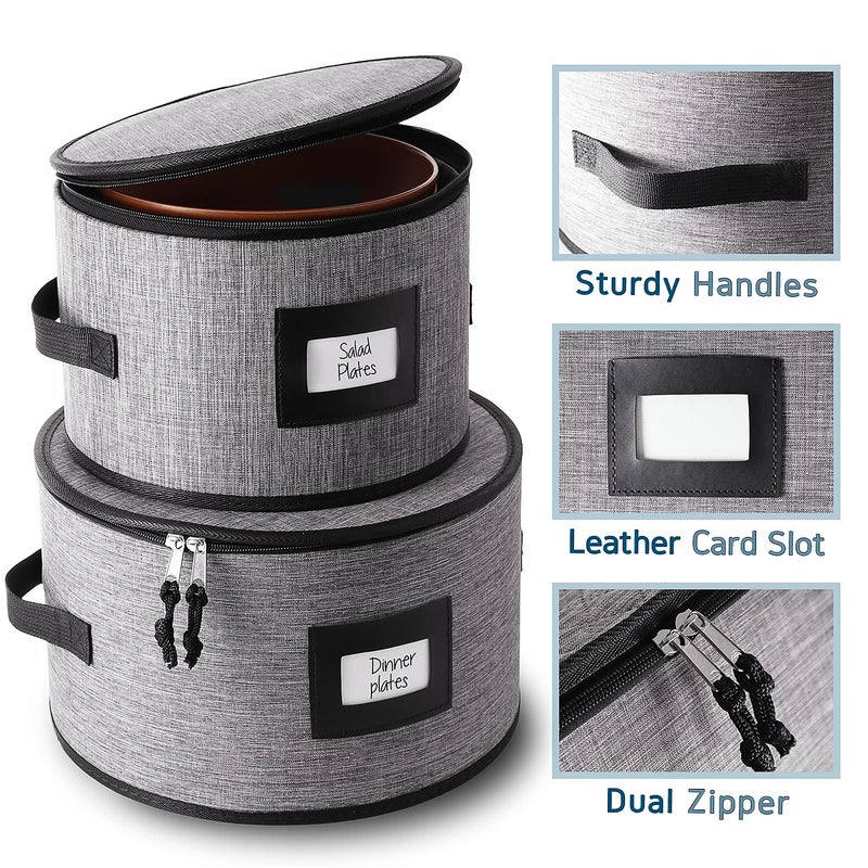 STORAGEBUD Fine China Storage Containers Hard Shell, 4 Piece Dish Storage Containers, Quilted Plate Storage Containers, Stackable Dish Organizer with Dividers, Dinnerware Storage for Moving and Seasonal Storage - Image 3