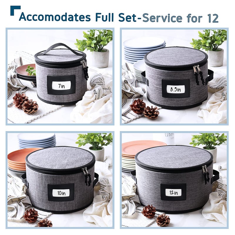 STORAGEBUD Fine China Storage Containers Hard Shell, 4 Piece Dish Storage Containers, Quilted Plate Storage Containers, Stackable Dish Organizer with Dividers, Dinnerware Storage for Moving and Seasonal Storage - Image 2