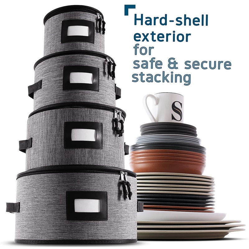 STORAGEBUD Fine China Storage Containers Hard Shell, 4 Piece Dish Storage Containers, Quilted Plate Storage Containers, Stackable Dish Organizer with Dividers, Dinnerware Storage for Moving and Seasonal Storage - Image 4
