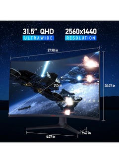 KOORUI 31.5-inch Curved Gaming Monitor, QHD 2560x1440, 3000:1 Dynamic Contrast, 1500R Curved Monitor, VA Panel, up to 170Hz, 1ms, HDMI DisplayPort, Tilt Adjustable, Eye Care, Metal Black, 32E6QC  - Image 3
