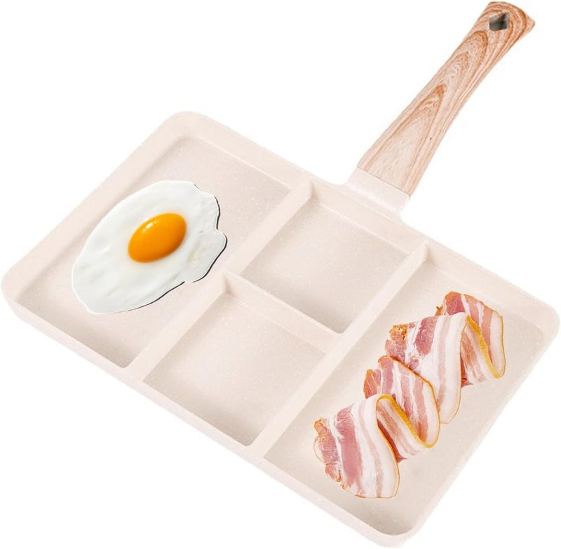 Tazweeq Non Stick Grill Pan, Pancake Omelette Pan, Domestic Multifunctional 4 Section Pan for Frying Eggs, Steak and Vegetables,Suitable for Gas Stove, Induction Cooker, Infrared Cooker, White - Image 1
