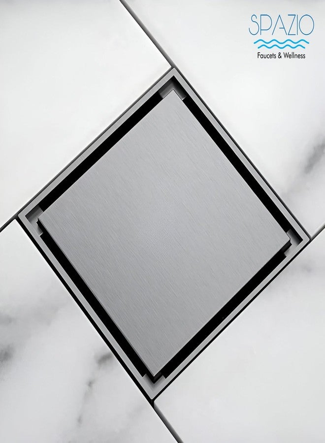 SPAZIO Tile/MarbleInsert Floor Drain | 304 Stainless Steel Invisible Shower Drain Channel | 6 x 6 Inches Waste Water Floor Drain for 13mm Tile | Drain Channel with Stainless Steel Cockroach Trap - Image 2