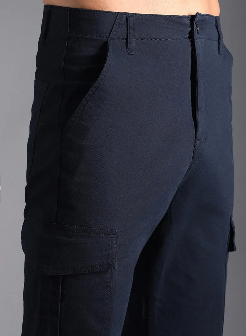 High Star navy blue Men's Navy Cotton Blend Solid Pattern Full Length Cargo Straight Fit Trouser for Men | Best Price UAE