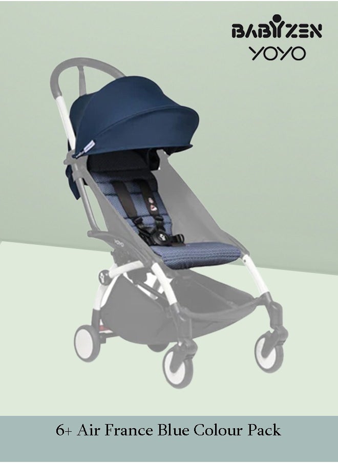 STOKKE - Yoyo Stroller Includes Harness, Backrest, Hood Extensions, Shoulder Strap, Storage Bag, Seat Cushion And Matching Canopy (White Frame With Air France Blue 6+ Colour Pack) - Image 1
