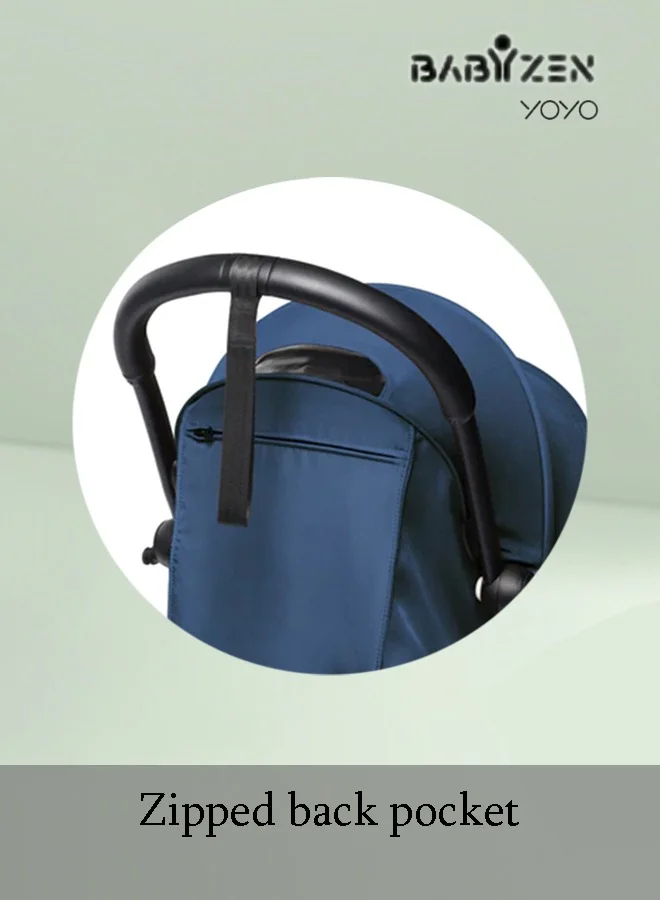 STOKKE Stokke YOYO Stroller, Includes 5‑Point Harness, Backrest, Storage Bag, Seat Cushion, Hood Extenders and Carry Strap, White Frame with Air France Blue 6+ Colour Pack