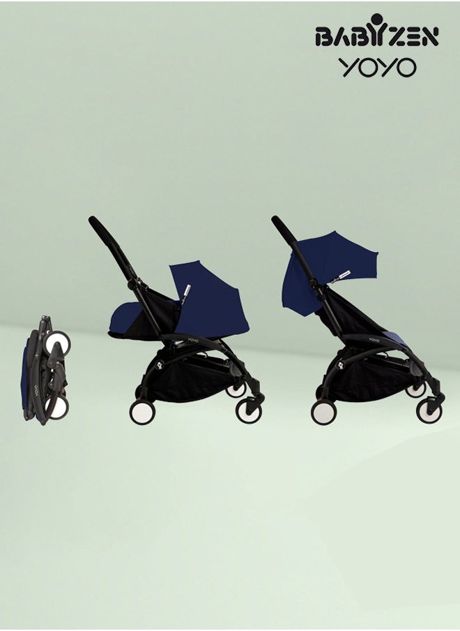 STOKKE - Yoyo Stroller Includes Harness, Backrest, Hood Extensions, Shoulder Strap, Storage Bag, Seat Cushion And Matching Canopy (White Frame With Air France Blue 6+ Colour Pack) - Image 1