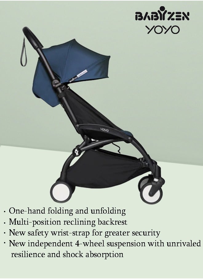 STOKKE - Yoyo Stroller Includes Harness, Backrest, Hood Extensions, Shoulder Strap, Storage Bag, Seat Cushion And Matching Canopy (White Frame With Air France Blue 6+ Colour Pack) - Image 1