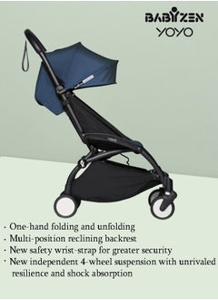 BABYZEN Yoyo Stroller Includes Harness, Backrest, Hood Extensions, Shoulder Strap, Storage Bag, Seat Cushion And Matching Canopy (White Frame With Air France Blue 6+ Colour Pack)  - Image 5
