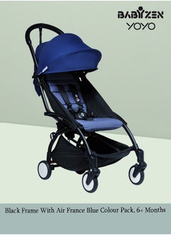 BABYZEN Yoyo Stroller Includes Harness, Backrest, Hood Extensions, Shoulder Strap, Storage Bag, Seat Cushion And Matching Canopy (White Frame With Air France Blue 6+ Colour Pack)  - Image 1