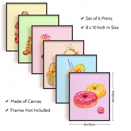 SUPERDANT Wall Art Set of 6 Unframed Canvas Prints Dessert Poster Ice Cream Cake Pink Modern Art Girls Bedroom Decor 20x25cm - Image 3