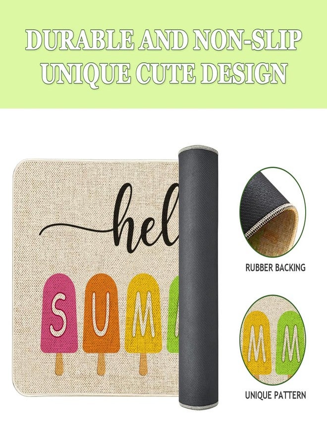 Kuyuayee Hello Summer Front Door Mat 30x17 Inch Summer Welcome Doormat Indoor Outdoor Entrance Floor Mats Non-Slip Washable Seasonal Summer Home Decor Rugs - Image 2
