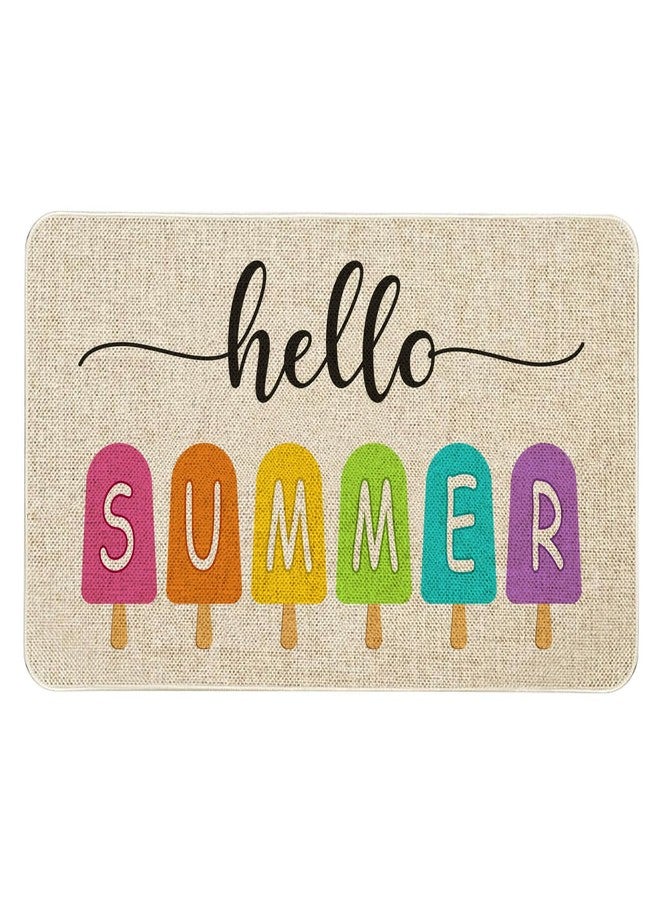 Kuyuayee Hello Summer Front Door Mat 30x17 Inch Summer Welcome Doormat Indoor Outdoor Entrance Floor Mats Non-Slip Washable Seasonal Summer Home Decor Rugs - Image 1