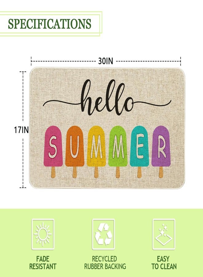 Kuyuayee Hello Summer Front Door Mat 30x17 Inch Summer Welcome Doormat Indoor Outdoor Entrance Floor Mats Non-Slip Washable Seasonal Summer Home Decor Rugs - Image 4